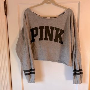 Large Pink off the shoulder cropped sweatshirt